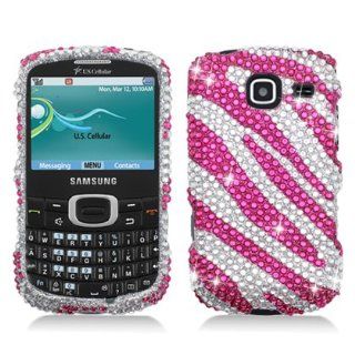 Aimo SAMR390PCLDI686 Dazzling Diamond Bling Case for Samsung Freeform 4/Comment 2 R390   Retail Packaging   Zebra Hot Pink/White Cell Phones & Accessories