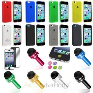 XMAS SALE!!! Hot new 2014 model Color Rubber TPU Soft Case+Dust Cap Pen+Mirror SP+Sticker For iPhone 5CCHOOSE COLOR: Cell Phones & Accessories