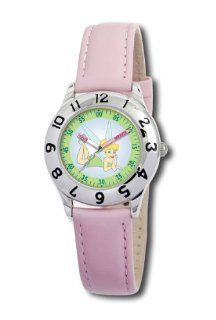 Disney Kids' D028S401 Tinker Bell Time Teacher Pink Leather Strap Watch: Watches