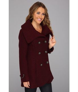 Jessica Simpson Double Breasted Wool Coat w/ Hardware Burgundy