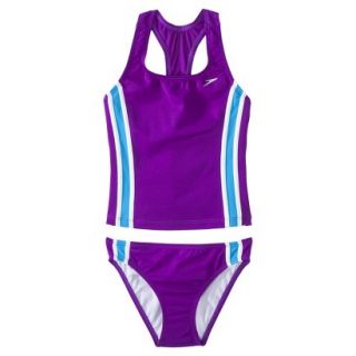 Speedo Girls 2 Piece Racer Back Tankini Swimsuit Set   Purple 14
