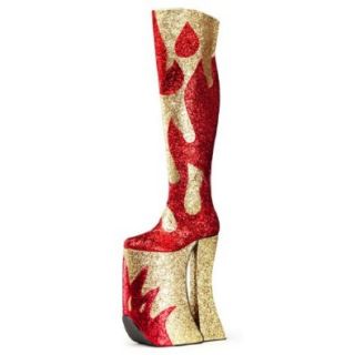MENS SIZING Red and Gold Glitter Thigh High Platform Boots with 11 Inch Heels: Shoes