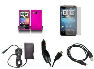 HTC Inspire 4G (AT&T) Premium Combo Pack   Hot Pink Hard Rubberized Cover Shield Case + FREE Atom LED Keychain Light + Screen Protector + Wall Charger + Car Charger + Micro USB Data Cable: Cell Phones & Accessories