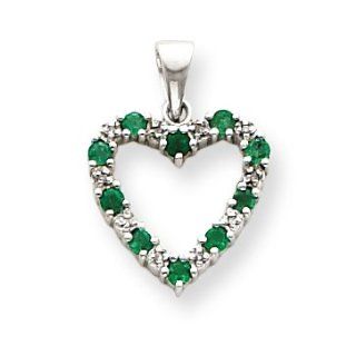 Genuine 14K White Gold Diamond and Emerald Heart Pendant. 100% Satisfaction Guaranteed.: Jewelry