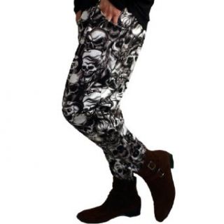 Men Elastic Waist Fancy Skull Pattern Soft Long Harem Pants at  Mens Clothing store