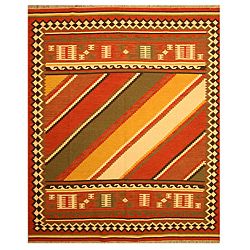 Handmade Keysari Kilim Red Wool Rug (83 X 10)