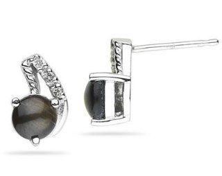 Black Star Sapphire and Diamond Earrings in White Gold: SZUL: Jewelry