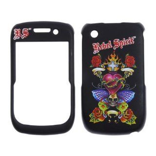 Blackberry Curve 8520/8530/9300 Rebel Spirit   Heart and Roases on Skull with rubberized finish   Tattoo Designer   Snap On Cover, Hard Plastic Case, Face cover, Protector: Cell Phones & Accessories