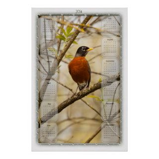 Decorative Red Robin Calendar 2014 Poster