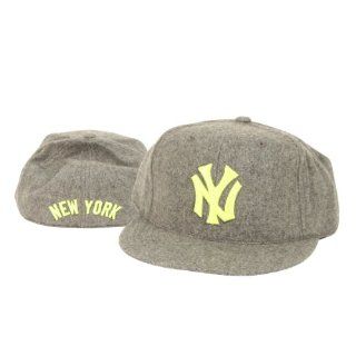 New York Yankees Cooperstown Collection Fitted Flat Bill Baseball Hat   Gray Wool / Lime Logo : Sports Fan Baseball Caps : Sports & Outdoors