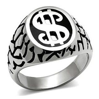 Size 11 High Polish Plated Dollar Sign Men's Stainless Steel Dome Ring: AM: Jewelry