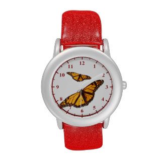 Butterfly Watch   Red Glitter Strap (Red Numbers)