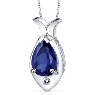 Fish Design 2.50 carats Pear Shape Sterling Silver Rhodium Nickel Finish Created Blue Sapphire Pendant Jewelry