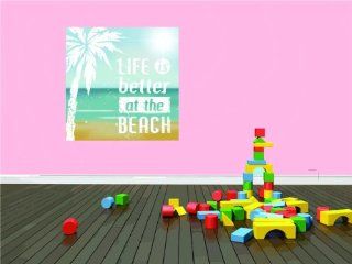 Life Is Better At The Beach Life Inspirational Quote Ocean Water Home Decor Kitchen Picture Art Image Vinyl Wall   Best Selling Cling Transfer Decal Color 510 Size : 40 Inches X 40 Inches   22 Colors Available   Wall Decor Stickers
