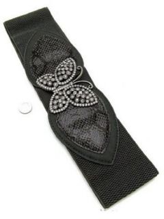 Pinup Gray Wide Band Stretch Belt with Bling Butterfly