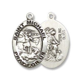 Made in America! Small Oval Sterling Silver St. Michael the Archangel Medal Pendant with 18" Sterling Silver Chain in Gift Box Patron Saint of Police Officers & Emt's. Catholic Saint Michael the Archangel Patron Saint of Battle, Emt's, Mar