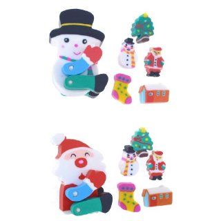12 Pcs Christmas Tree Snowman Santa Design Rubber Erasers Set : Cube Erasers : Office Products