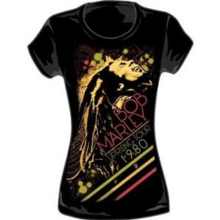 Bob Marley   Uprising Tour 1980 Womens T Shirt in Black, Size: XX Large, Color: Black: Music Fan T Shirts: Clothing