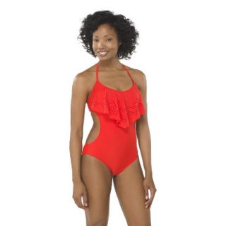 Womens Flounce 1 Piece Swimsuit  Orange XL