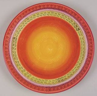 Ambiance Kashmir Dinner Plate, Fine China Dinnerware   Rust,Green&Yellow Bands,S