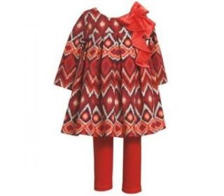 Bonnie Baby Baby Girls Infant Red Orange Zig Zag Pring Dress Outfit w/ Leggings, Orange, 6 9 Months Clothing