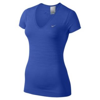 Nike Dri FIT Knit Novelty Short Sleeve V Neck Womens Running Shirt   Hyper Coba