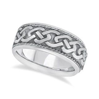 Men's Vintage Hand Made Celtic Irish Rope Wedding Ring Palladium (9.5mm): Jewelry