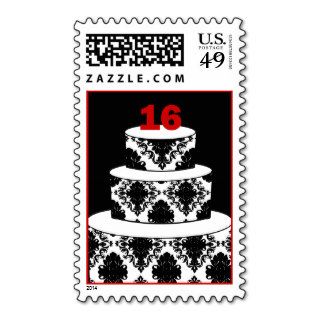 Sweet 16 Birthday Cake Postage Stamps in Red