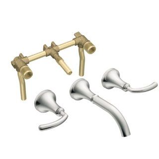 Moen T6530BB 9400 Icon Two Handle Low Arc Wall Mount Bathroom Faucet with Valve, Brushed Bronze   Touch On Bathroom Sink Faucets  