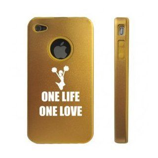 Apple iPhone 4 4S Gold D4329 Aluminum & Silicone Case Cover One Life One Love Cheer: Cell Phones & Accessories