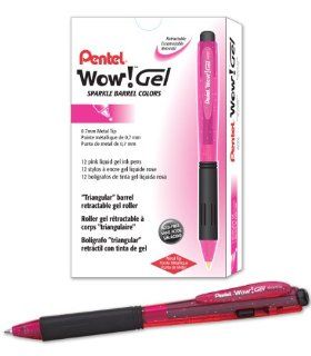 Pentel WOW Gel Colors Sparkle Retractable Gel Pen, (0.7mm) Medium Line, Pink Ink, Box of 12 (K437CR P)  Gel Ink Rollerball Pens 