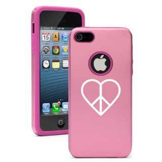 Apple iPhone 5 5S Pink 5D3173 Aluminum & Silicone Case Cover Peace Heart Sign: Cell Phones & Accessories