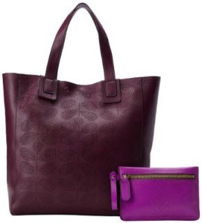 Orla Kiely Sixties Stem Punched Leather Shoulder Bag,Plum,One Size: Shoes