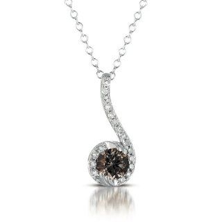 Valentine Chocolate Brown Diamond Halo Solitaire Pendant Necklace 14k White Gold Gift for your loved one: Jewelry