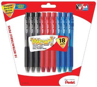 Pentel WOW! Ballpoint Pens, Medium Tip, Assorted Ink Colors, 18 Pack (BK440BP18M) : Ballpoint Stick Pens : Office Products