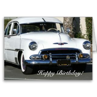 Happy Birthday Classic White Car greeting card