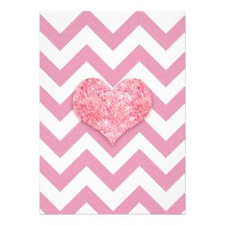 Glitter Pink Love Heart pink girly chevron pattern Cards