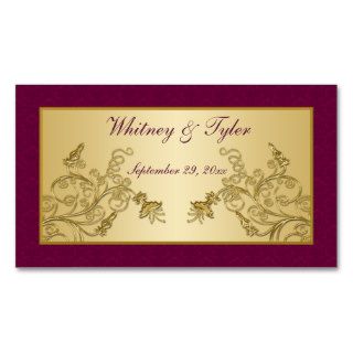 Plum Wine and Gold Floral Damask Wedding Favor Tag Business Card Templates