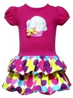 Rare Editions Baby Girls Infant Cupcake Double Bubble Hem Drop Waist Dress, Fuschia/Multi, 24 Months Infant And Toddler Dresses Clothing