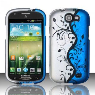 Blue Silver Floral Hard Cover Case for Samsung Galaxy Express SGH I437 Cell Phones & Accessories