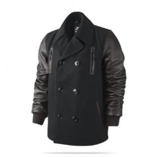 Nike Men's Lebron James Wool Leather Peacoat Jacket Coat Black Large: Sports & Outdoors