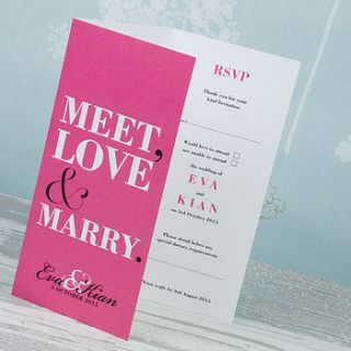 meet love marry three fold wedding invitation by love wedding print