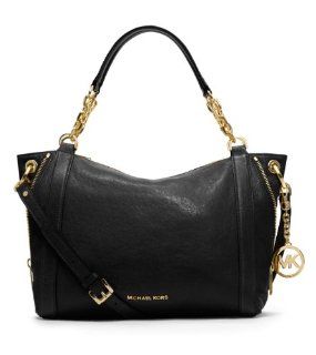 Michael Kors Stanthorpe Black Satchel Gold Chain Tote Handbag: Shoes