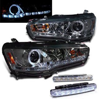 2008 2012 MITSUBISHI LANCER HALO PROJECTOR HEADLIGHTS + 8 LED FOG BUMPER LAMPS: Automotive