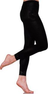Black Opaque Microfiber Leggings with Sexy Black Lace Trim by Foot Traffic at  Womens Clothing store
