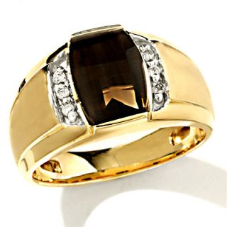 Mens Cushion Cut Smoky Quartz Ring in 10K Gold with Diamond Accents