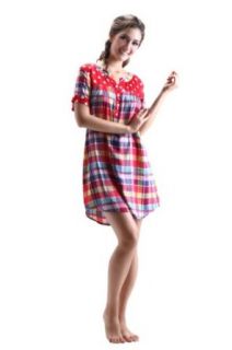 Colorfulworldstore Women's Short Sleeve Cotton Grid Print Sleepwear Dress at  Womens Clothing store