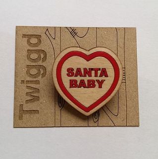 'santa baby' wooden love heart brooch by twiggd
