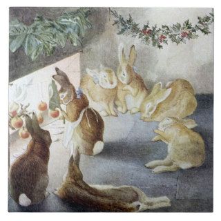 Beatrix Potter Christmas Rabbits Art Tile Trivet