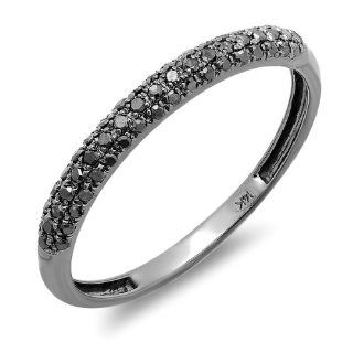 0.25 Carat (ctw) 14k White Gold Black Plated Round Black Diamond Ladies Pave Anniversary Wedding Band Stackable Ring 1/4 CT: Jewelry
